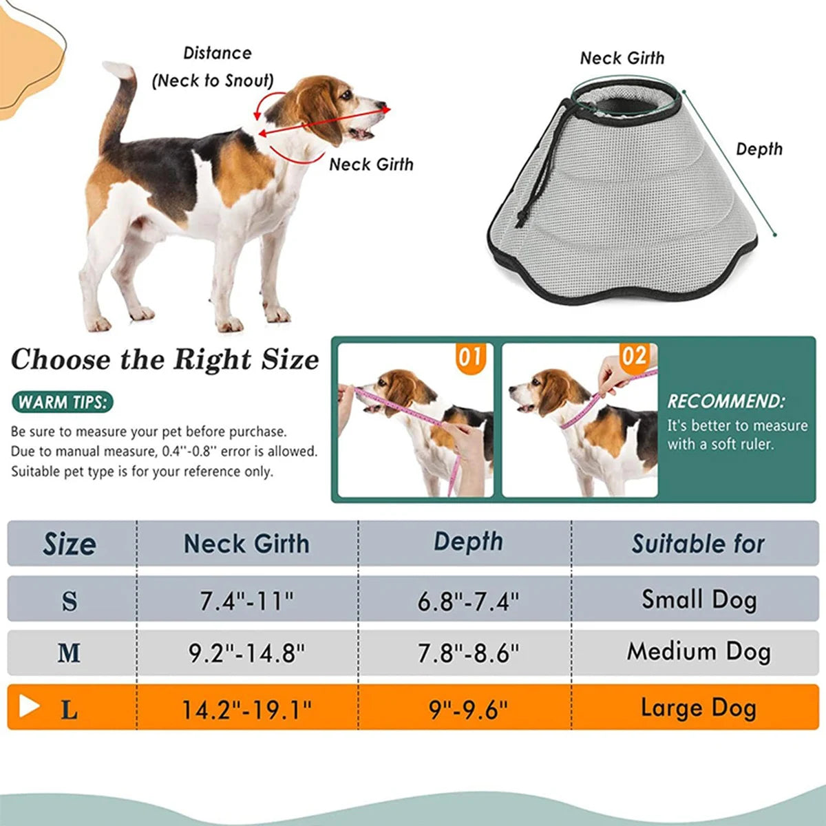 Collerette Vétérinaire pour Chien – Collier de Protection Anti-Léchage et Anti-Morsure, Ajustable, Type Élisabéthain