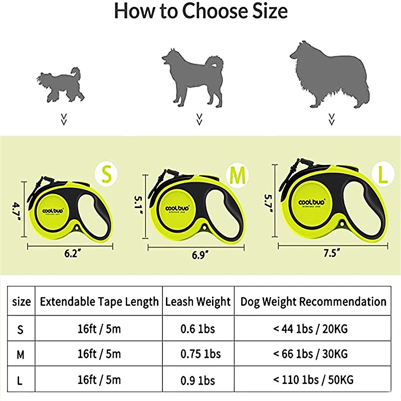 Laisse Rétractable de Luxe 5M pour Chien – Laisse Automatique Extensible pour Chiens de Grande, Moyenne et Petite Taille, Chats et Chiots