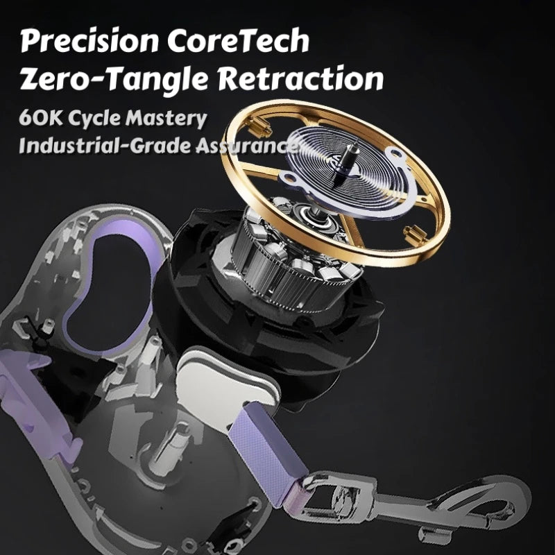 Laisse Rétractable pour Chien avec Éclairage LED – Système de Verrouillage à Une Touche, Anti-Enchevêtrement, Poignée Confortable et Sécurité Nocturne Mains Libres