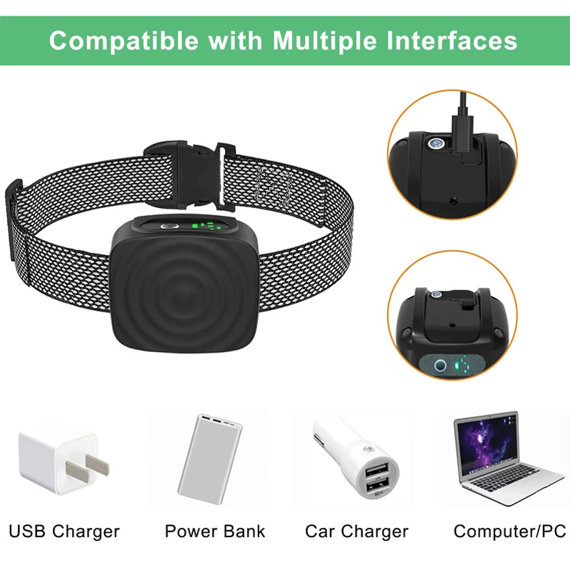 Collier Anti-Aboiement pour Chien – Dispositif Intelligent à Ultrasons avec Vibration, Rechargeable par USB, Étanche et Efficace pour le Dressage