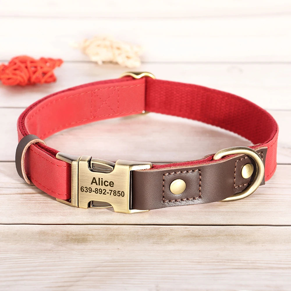 Collier pour Chien en Cuir PU Personnalisé – Collier Gravé avec Boucle Réglable et Plaque d’Identification, Durable pour Chiens Petits, Moyens et Grands (Pug, Bulldog, etc.)