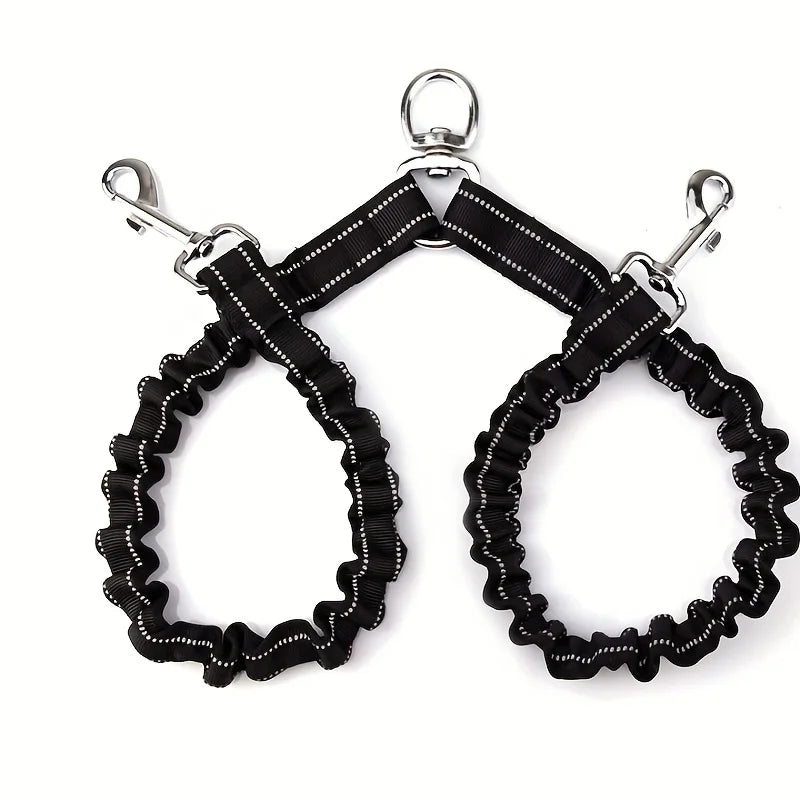 Laisse Double pour Chien – Coupleur Anti-Enchevêtrement avec Amortisseur de Chocs et Sangle Réfléchissante pour Sécurité Nocturne