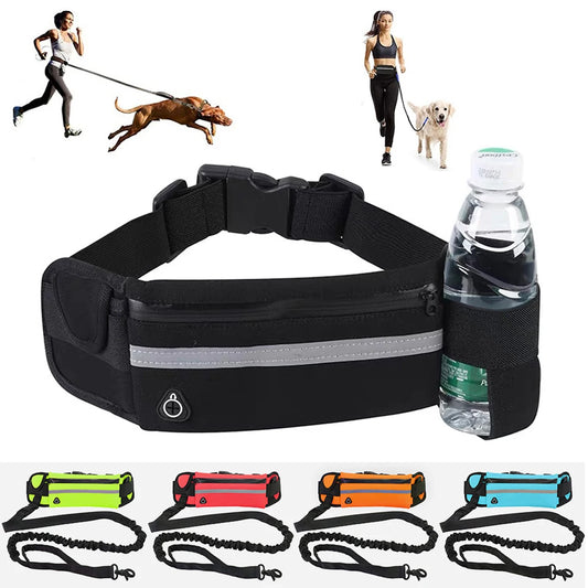 Laisse pour Chien Mains Libres pour la Course et la Marche – Laisse Réfléchissante avec Ceinture Élastique Rétractable et Sacoche à la Taille