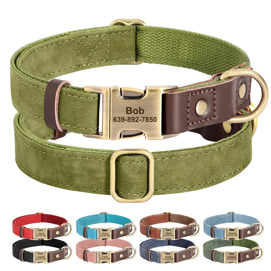 Collier pour Chien en Cuir PU Personnalisé – Collier Gravé avec Boucle Réglable et Plaque d’Identification, Durable pour Chiens Petits, Moyens et Grands (Pug, Bulldog, etc.)