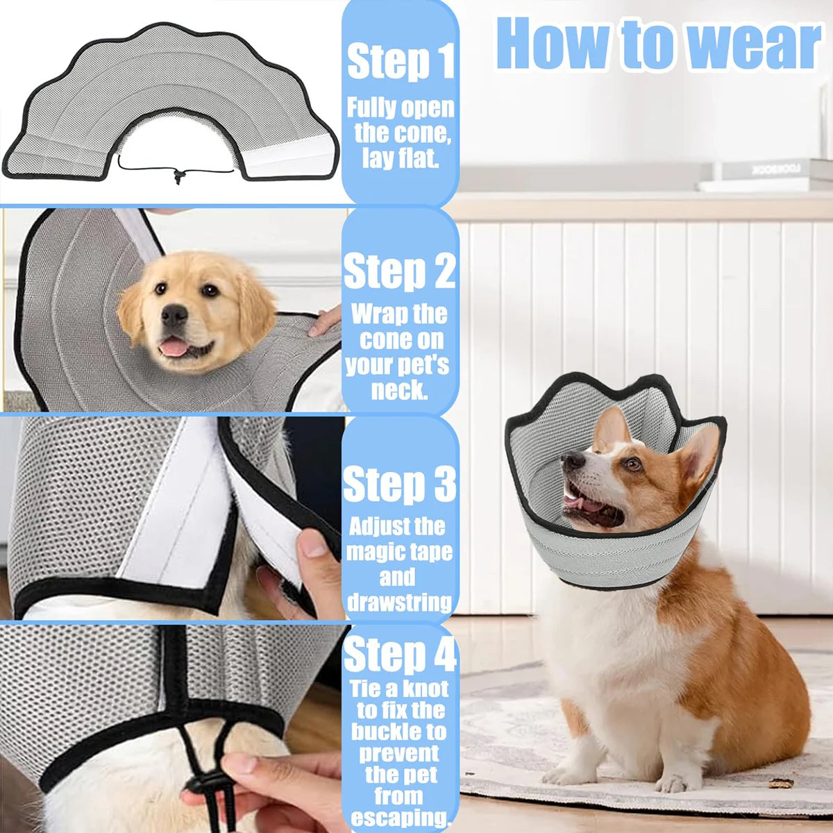 Collerette Vétérinaire pour Chien – Collier de Protection Anti-Léchage et Anti-Morsure, Ajustable, Type Élisabéthain