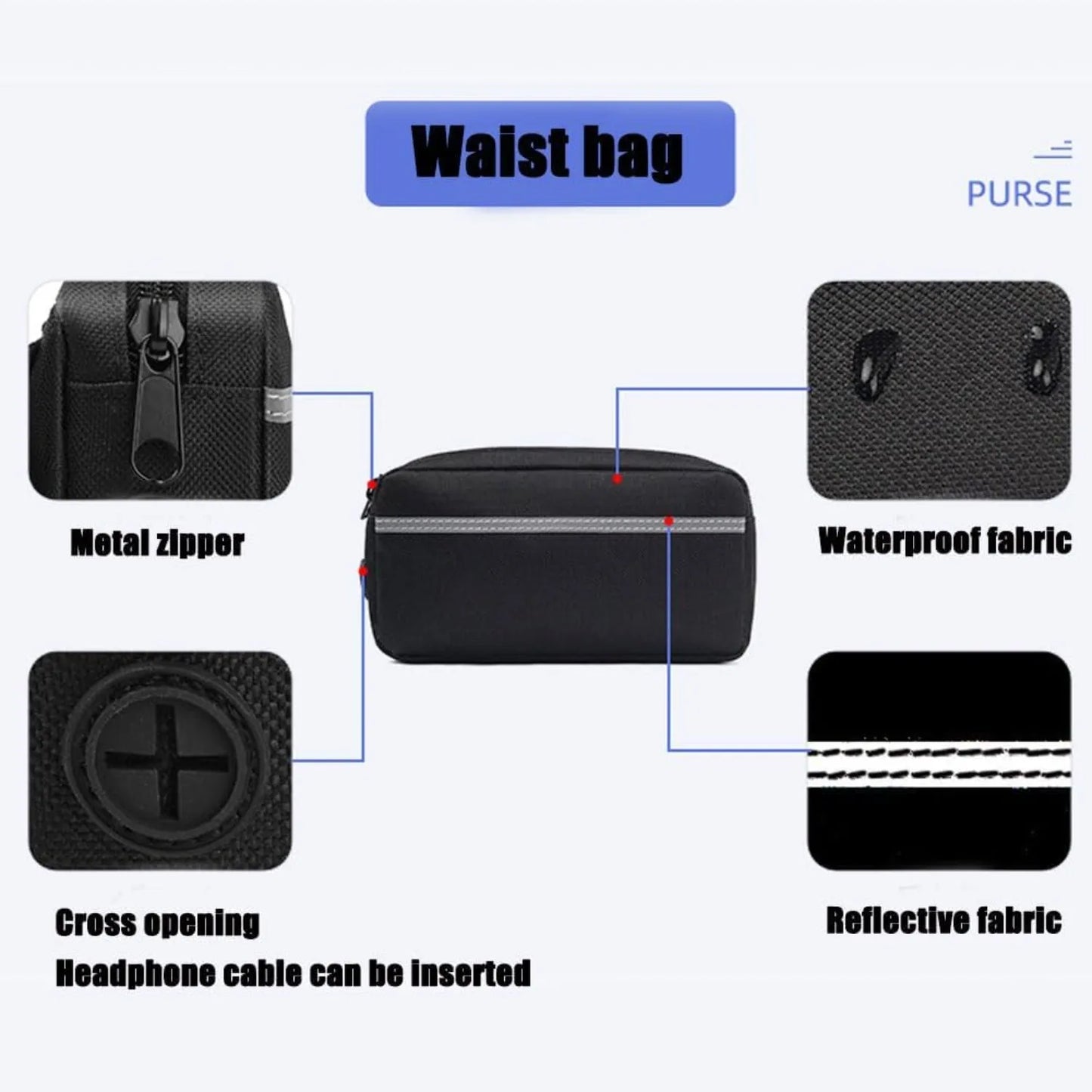 Laisse pour Chien Mains Libres 1,65 m avec Pochette à Fermeture Éclair – Laisse de Taille avec Double Poignée Rembourrée pour la Marche
