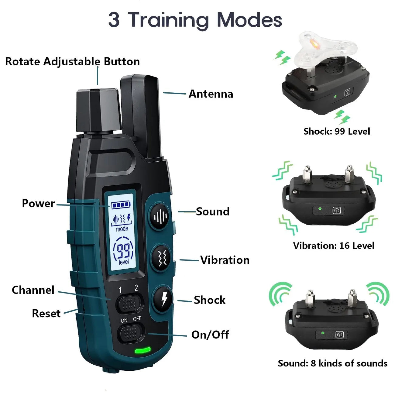 Collier de Dressage pour Chien avec Télécommande – 1000 m, Étanche IP67, Rechargeable, Multi-Mode (Pour 1 ou 2 Chiens)