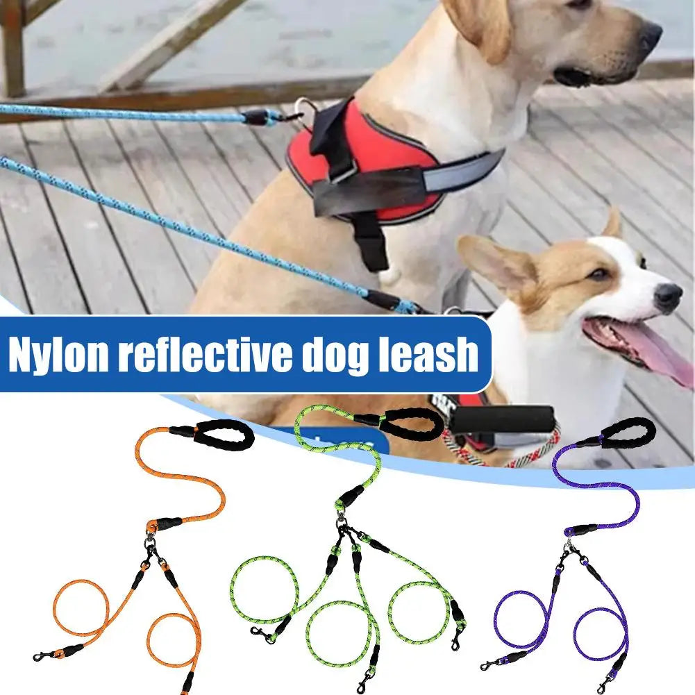 Laisse Réfléchissante Double pour Chiens – Laisse Anti-Morsure avec Poignée Rembourrée pour la Marche de Deux à Quatre Chiens