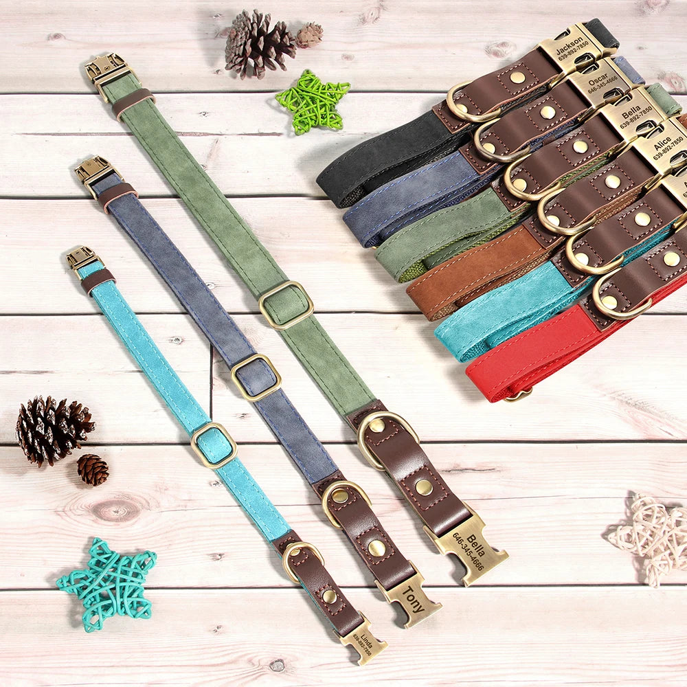 Collier pour Chien en Cuir PU Personnalisé – Collier Gravé avec Boucle Réglable et Plaque d’Identification, Durable pour Chiens Petits, Moyens et Grands (Pug, Bulldog, etc.)
