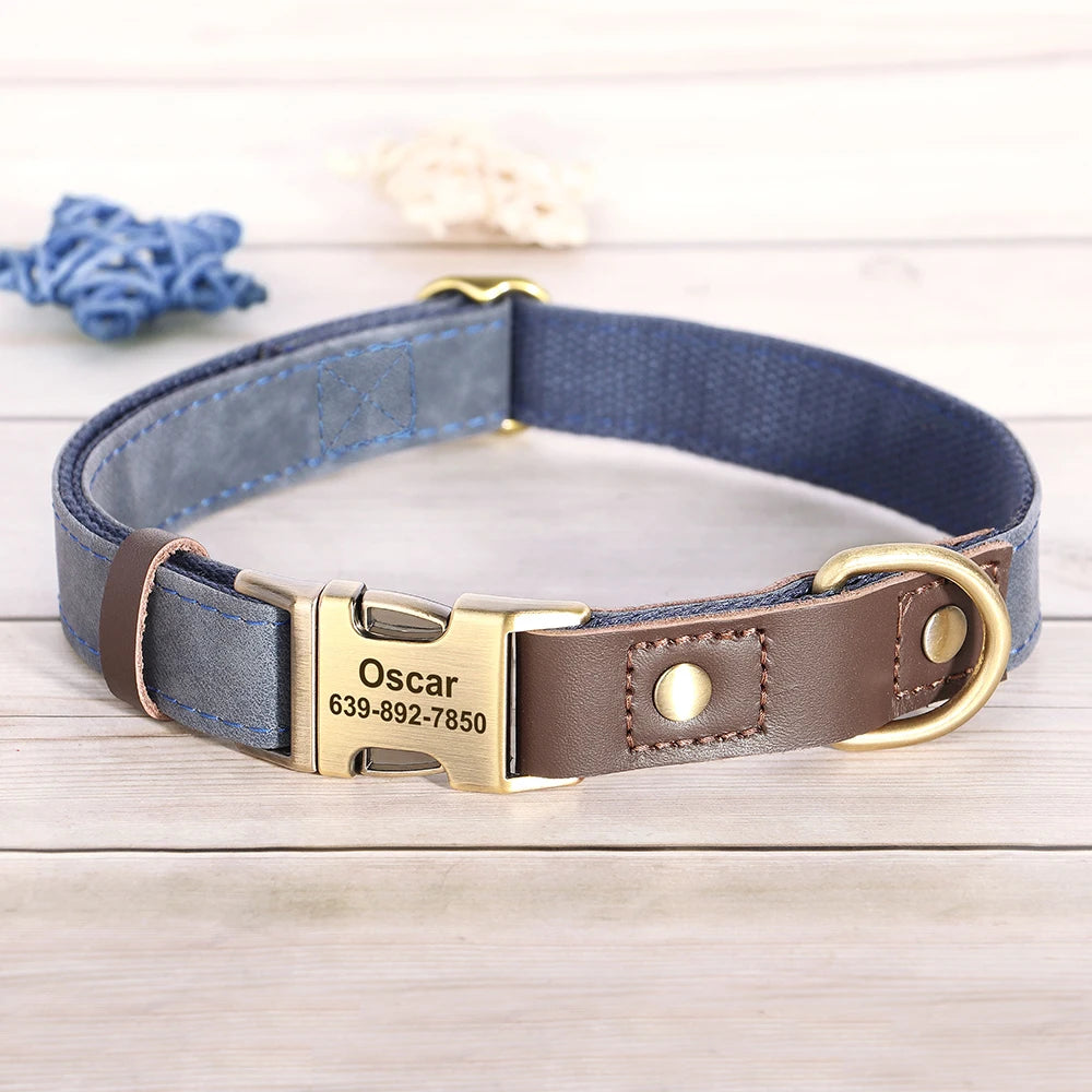 Collier pour Chien en Cuir PU Personnalisé – Collier Gravé avec Boucle Réglable et Plaque d’Identification, Durable pour Chiens Petits, Moyens et Grands (Pug, Bulldog, etc.)