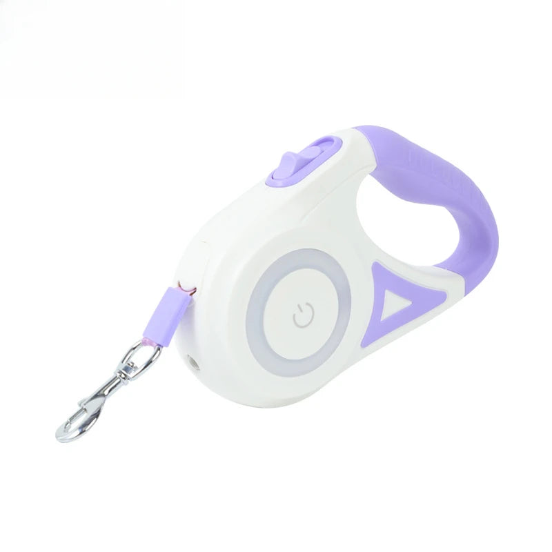 Laisse Rétractable pour Chien avec Éclairage LED – Système de Verrouillage à Une Touche, Anti-Enchevêtrement, Poignée Confortable et Sécurité Nocturne Mains Libres