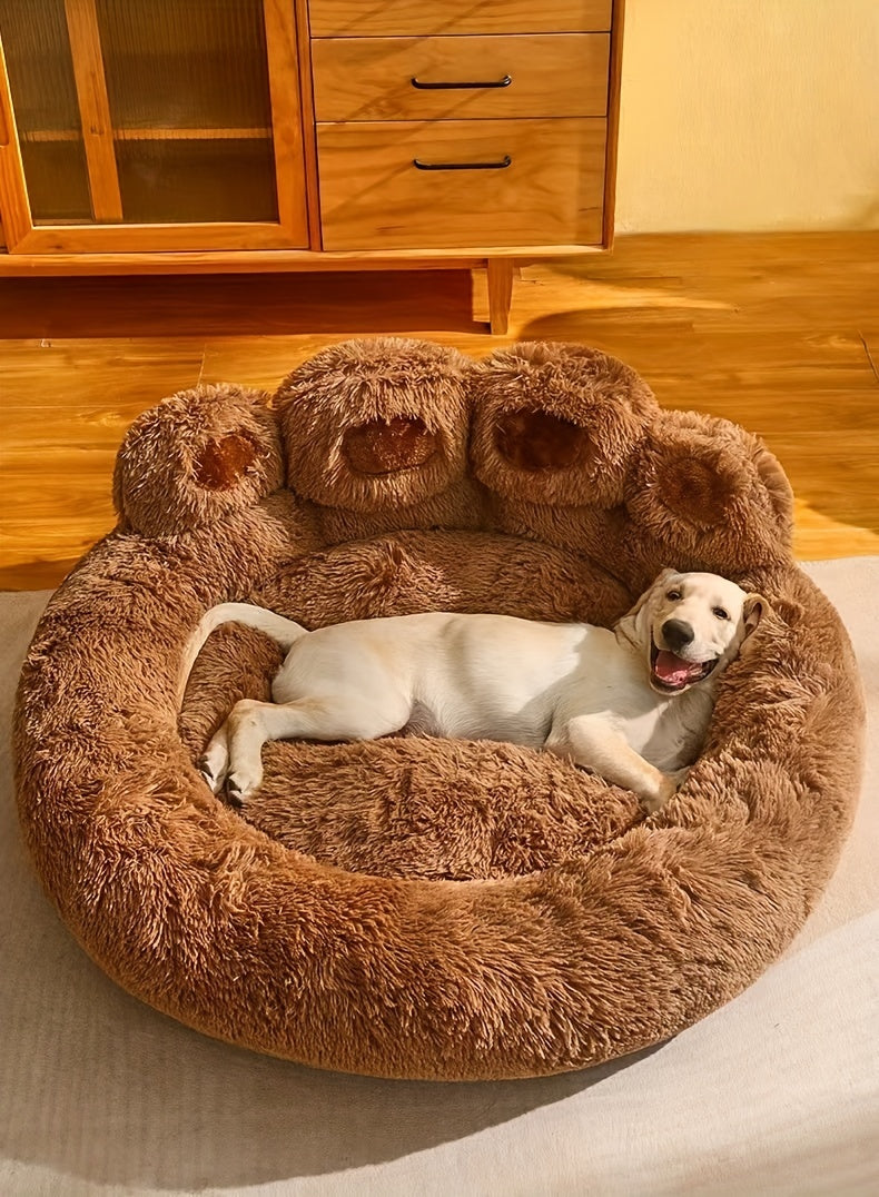 Lit pour Chien en Forme de Patte d’Ours – Nid Douillet en Peluche Longue, Coussin Ultra Moelleux pour le Sommeil et la Sieste des Chiens et Chats