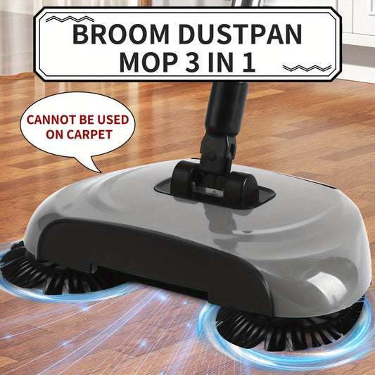 Balayeuse 3-en-1 Multifonction à Poussée Manuelle – Aspirateur, Balai et Serpillière pour Sols Secs & Humides
