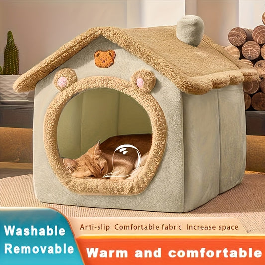 Maison Douillette en Forme de Cabane pour Chien et Chat – Lit pour Animaux Lavable, Chaud & Confortable Toutes Saisons