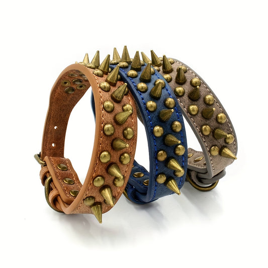 Collier pour Chien en Similicuir PU avec Clous et Rivets – Style Rock pour Petits et Moyens Chiens