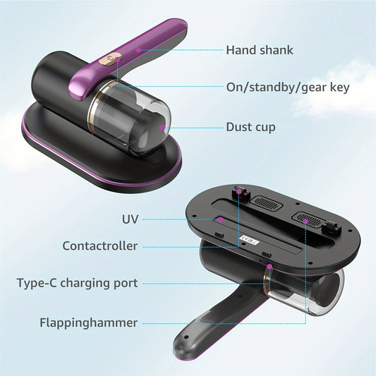 Aspirateur Anti-Acariens Compact – Stérilisation UV, Élimination Efficace des Poils d’Animaux, Poussière, Squames et Acariens – Idéal pour Matelas, Canapé, Tapis et Literie