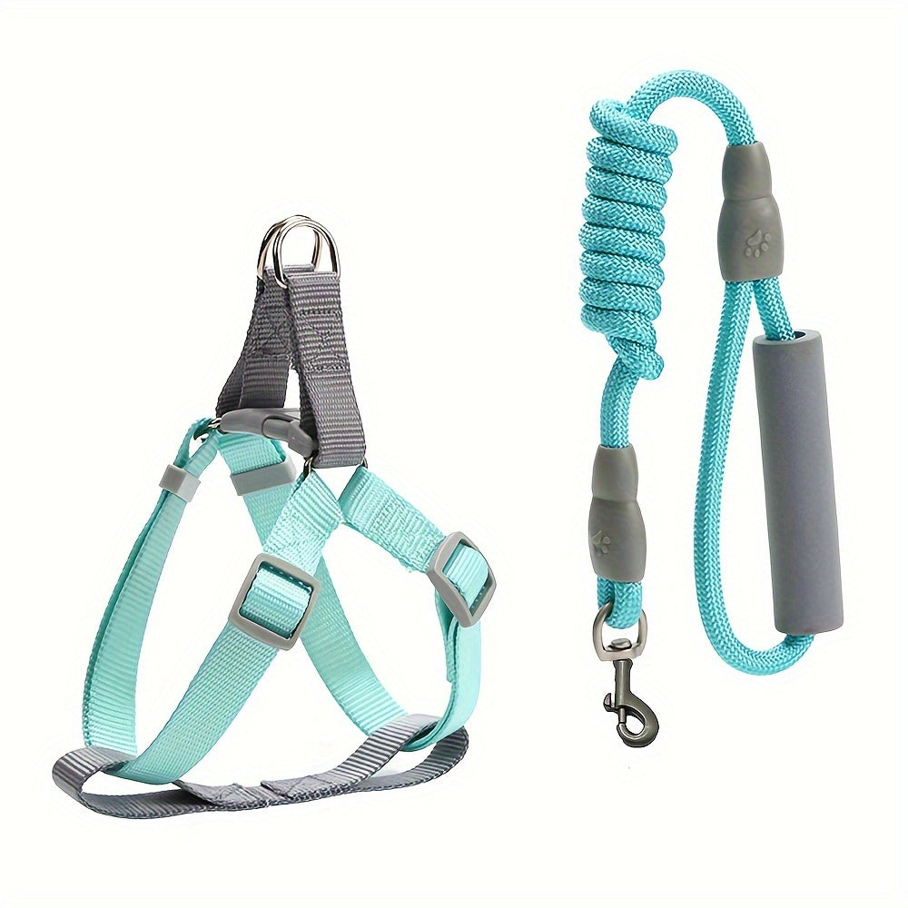 Ensemble Harnais et Laisse en Corde Style Macaron – Pour Petits et Moyens Chiens