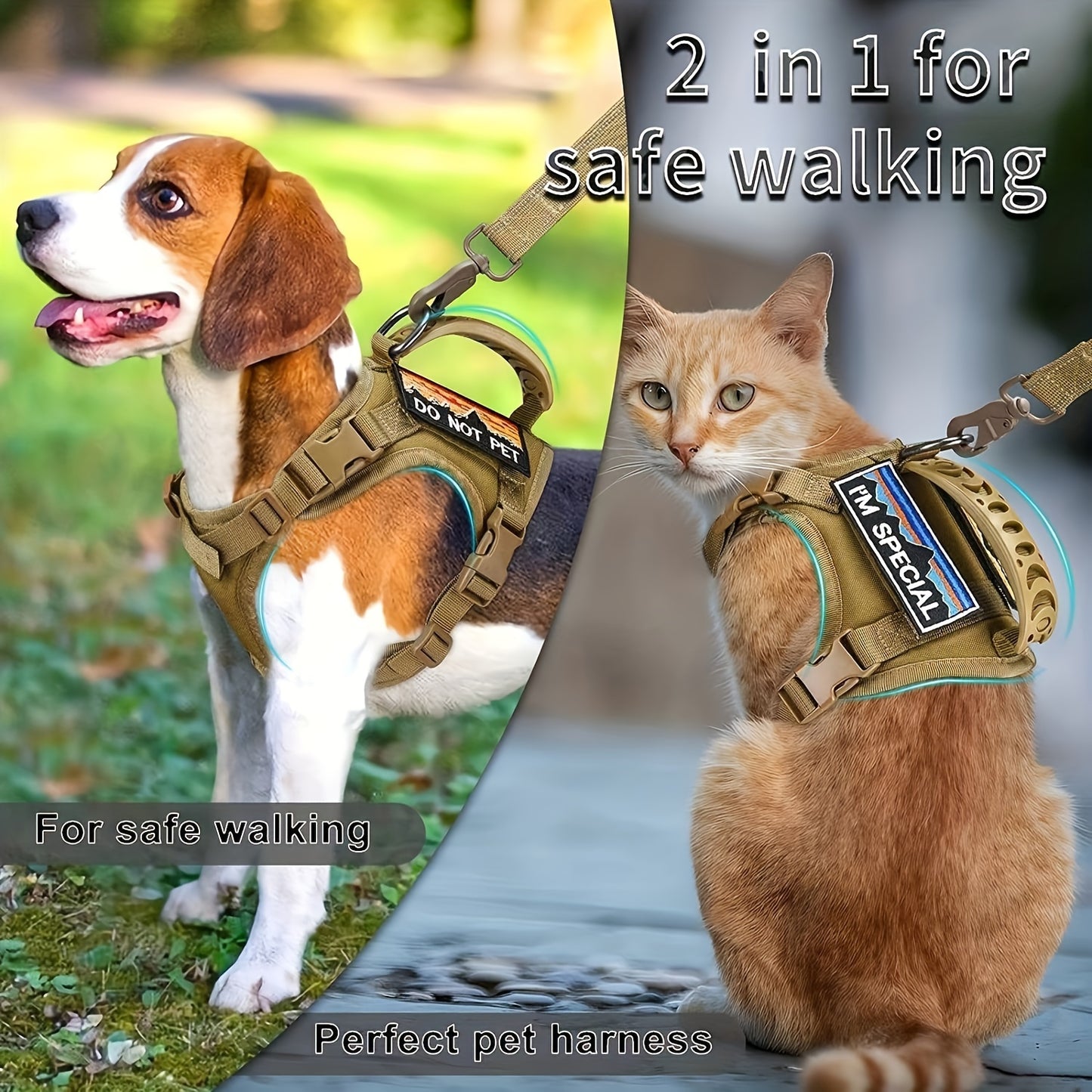 Harnais Tactique Antifugue pour Chat – 1 Pièce – Gilet de Marche Sécurisé et Confortable – Harnais Réglable en Maille Douce avec Poignée de Contrôle – Antitraction