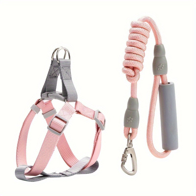 Ensemble Harnais et Laisse en Corde Style Macaron – Pour Petits et Moyens Chiens