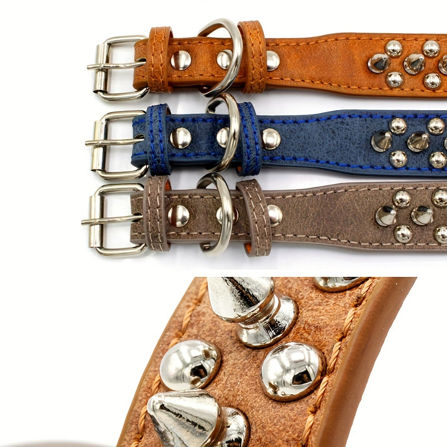 Collier pour Chien en Similicuir PU avec Clous et Rivets – Style Rock pour Petits et Moyens Chiens