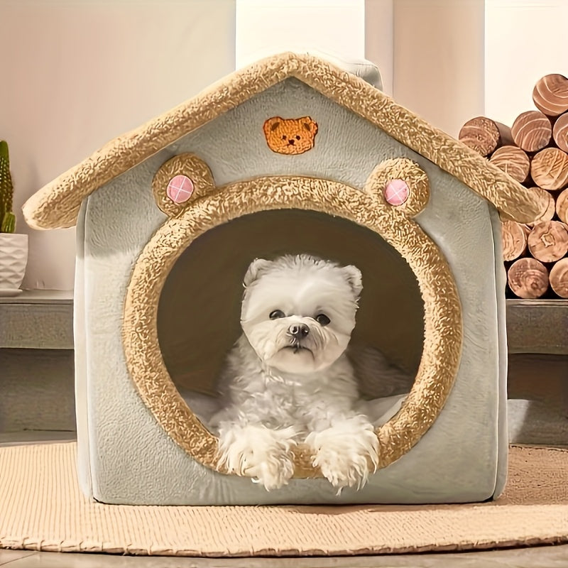 Maison Douillette en Forme de Cabane pour Chien et Chat – Lit pour Animaux Lavable, Chaud & Confortable Toutes Saisons