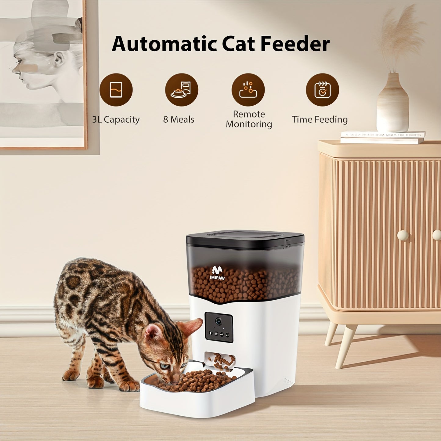 Distributeur Automatique de Nourriture pour Animaux avec Caméra – 3L – Connecté Wi-Fi avec Contrôle à Distance – Enregistreur Vocal 10s – Gamelle Inox – Pour Chats et Chiens d’Intérieur
