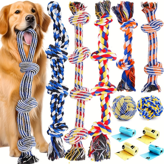 Lot de 4 Jouets en Corde pour Chien – Ensemble Interactif en Coton Résistant pour Mâcher, Tirer et Nettoyer les Dents – Nœuds Anti-Morsure pour Chiens de Toutes Races – Multicolore
