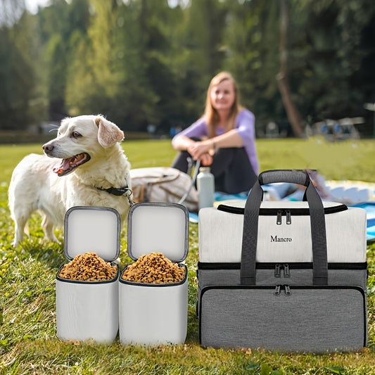 Sac de Voyage à Double Compartiment pour Chien – Avec 2 Contenants de Nourriture XL, 2 Gamelles Pliables, Sac Organisateur Multifonction pour Accessoires Canins – Idéal pour les Week-ends, Road Trips et Camping