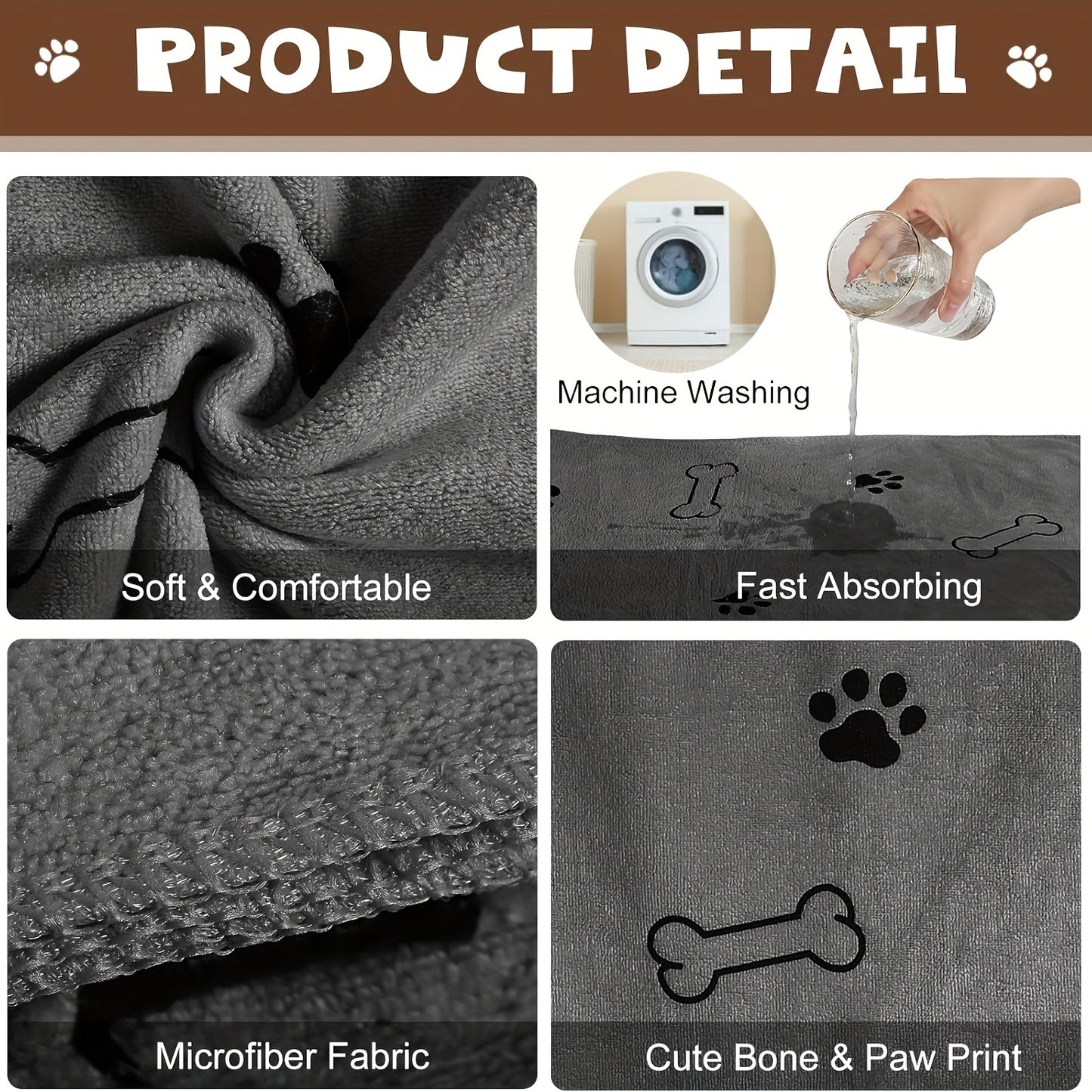 Serviette pour Chien et Chat – Serviette de Bain Absorbante en Microfibre – Séchage Rapide – Idéale pour Chiens Moyens, Chiots et Chats – Produit de Toilette pour Animaux