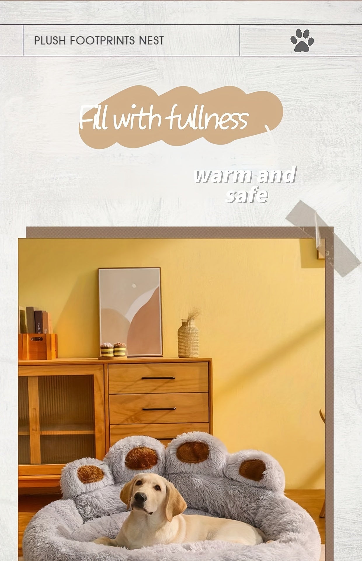 Lit pour Chien en Forme de Patte d’Ours – Nid Douillet en Peluche Longue, Coussin Ultra Moelleux pour le Sommeil et la Sieste des Chiens et Chats