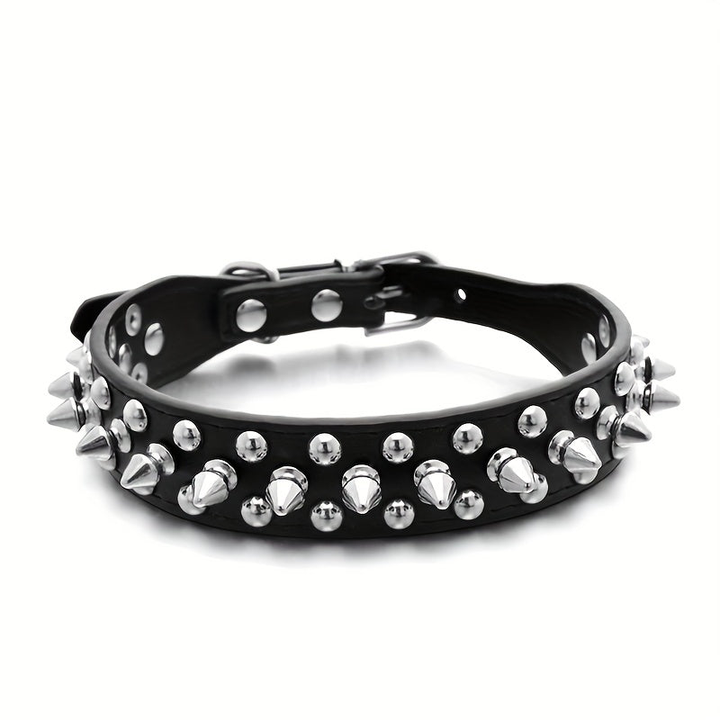 Collier pour Chien en Similicuir PU avec Clous et Rivets – Style Rock pour Petits et Moyens Chiens