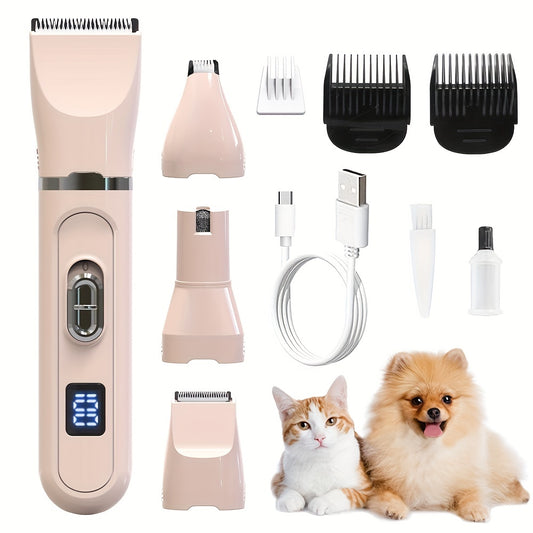 Tondeuse Électrique 4-en-1 pour Chiens et Chats – Kit de Toilettage Silencieux Rechargeable USB – Rasoir pour Animaux à Faible Bruit – Idéal pour Petits et Moyens Chiens et Chats