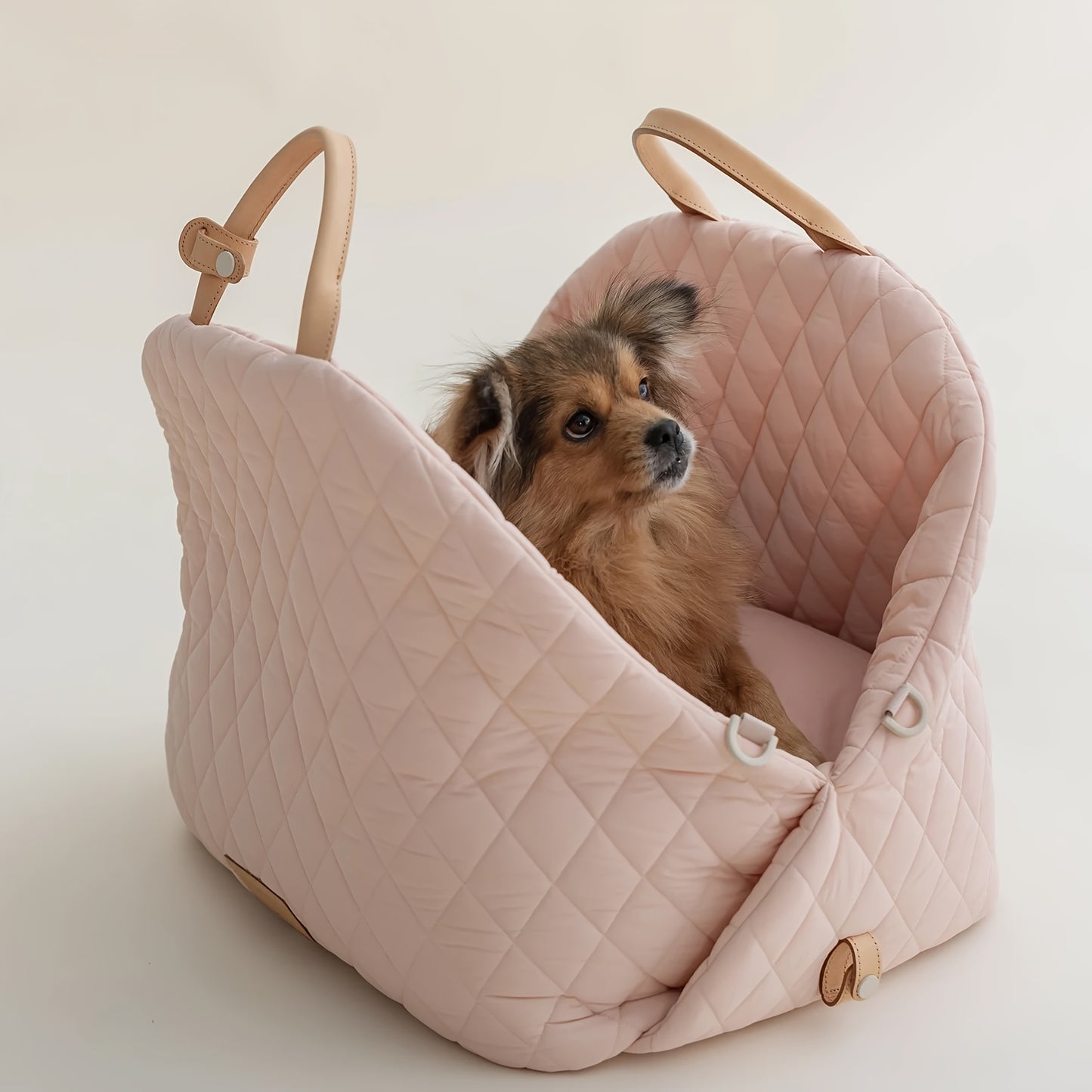 Siège Auto Matelassé pour Animaux – Coloris Gris Clair – Transporteur Sécurisé en Polyester Résistant avec Laisse Intégrée, Sangles de Sécurité et Appui-Tête Ajustable – Pour Chiens et Chats