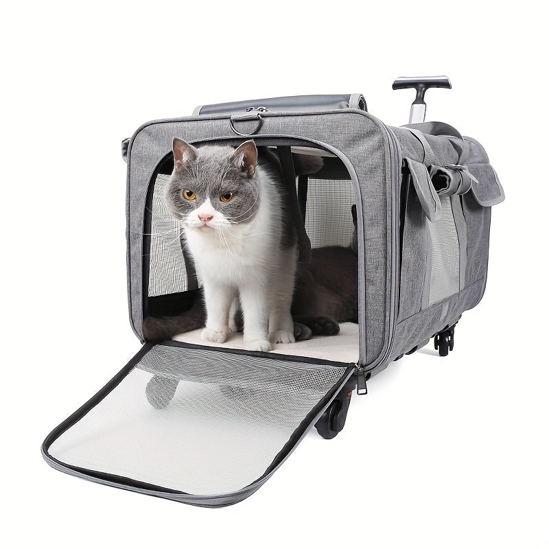 Chariot de Transport pour Animaux – Très Grand Format – Sac de Voyage Pliable pour Chien et Chat – Structure Amovible avec Roues – Cage Trolley Portable