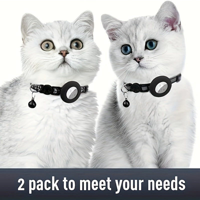 Lot de 2 Colliers pour Chat avec Support AirTag – Collier Sécurité Réfléchissant avec Clochette – Boucle Anti-étranglement – Réglable 17,8 à 30,5 cm – Pour Chats Femelles et Mâles