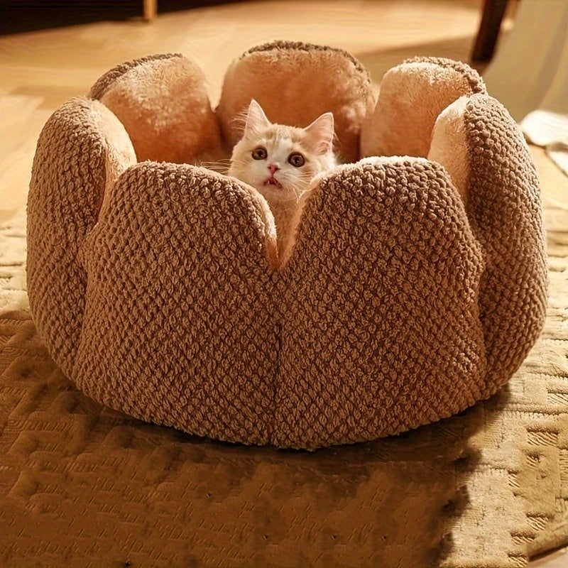 Coussin Douillet en Forme de Fleur pour Chat ou Chiot – Panier Rond en Peluche, Moelleux et Chaleureux pour l’Hiver