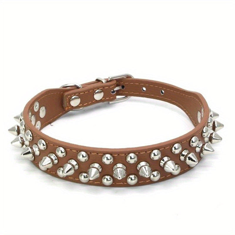 Collier pour Chien en Similicuir PU avec Clous et Rivets – Style Rock pour Petits et Moyens Chiens