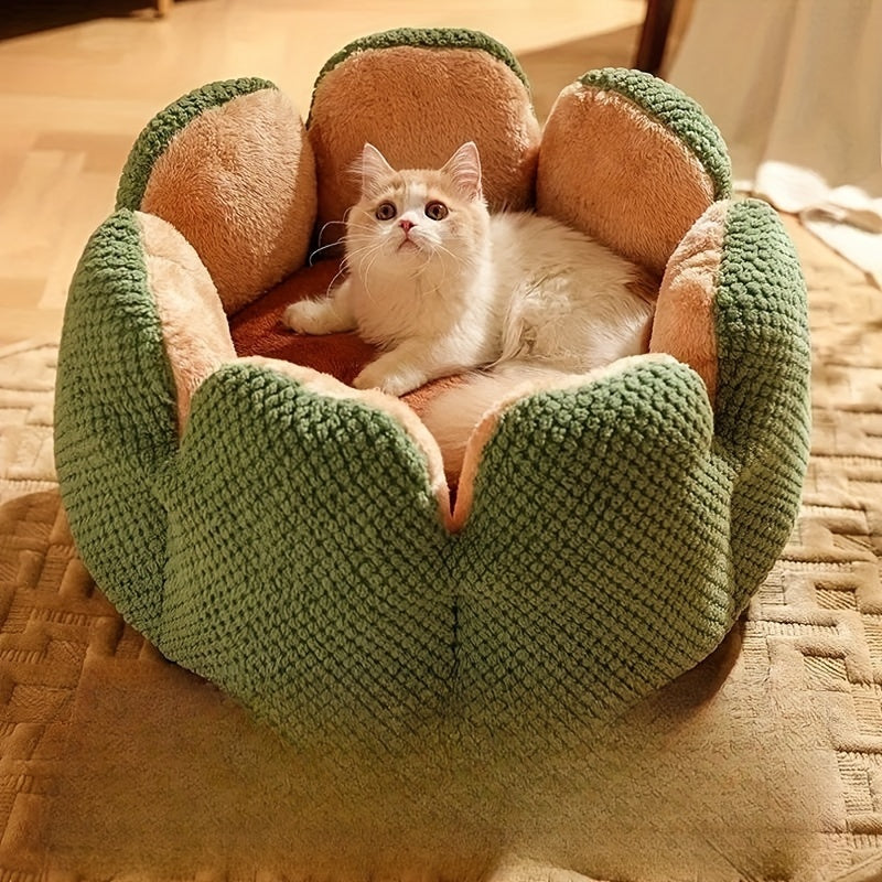 Coussin Douillet en Forme de Fleur pour Chat ou Chiot – Panier Rond en Peluche, Moelleux et Chaleureux pour l’Hiver