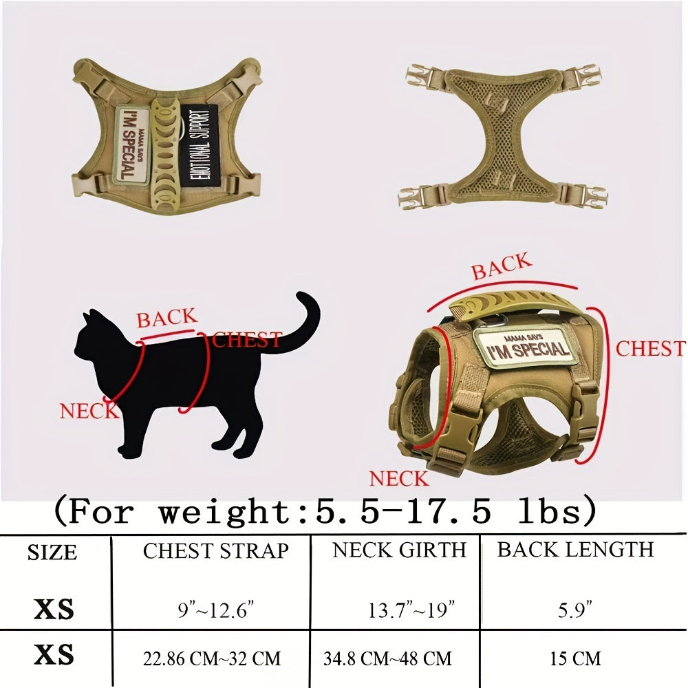Harnais Tactique Antifugue pour Chat – 1 Pièce – Gilet de Marche Sécurisé et Confortable – Harnais Réglable en Maille Douce avec Poignée de Contrôle – Antitraction