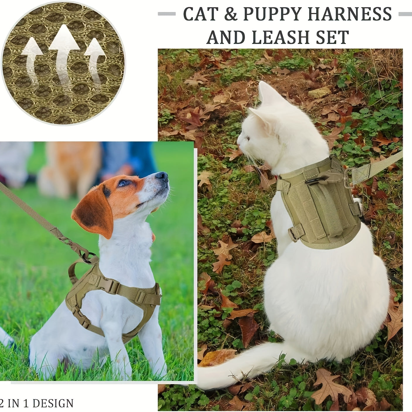 Harnais Tactique Antifugue pour Chat – 1 Pièce – Gilet de Marche Sécurisé et Confortable – Harnais Réglable en Maille Douce avec Poignée de Contrôle – Antitraction