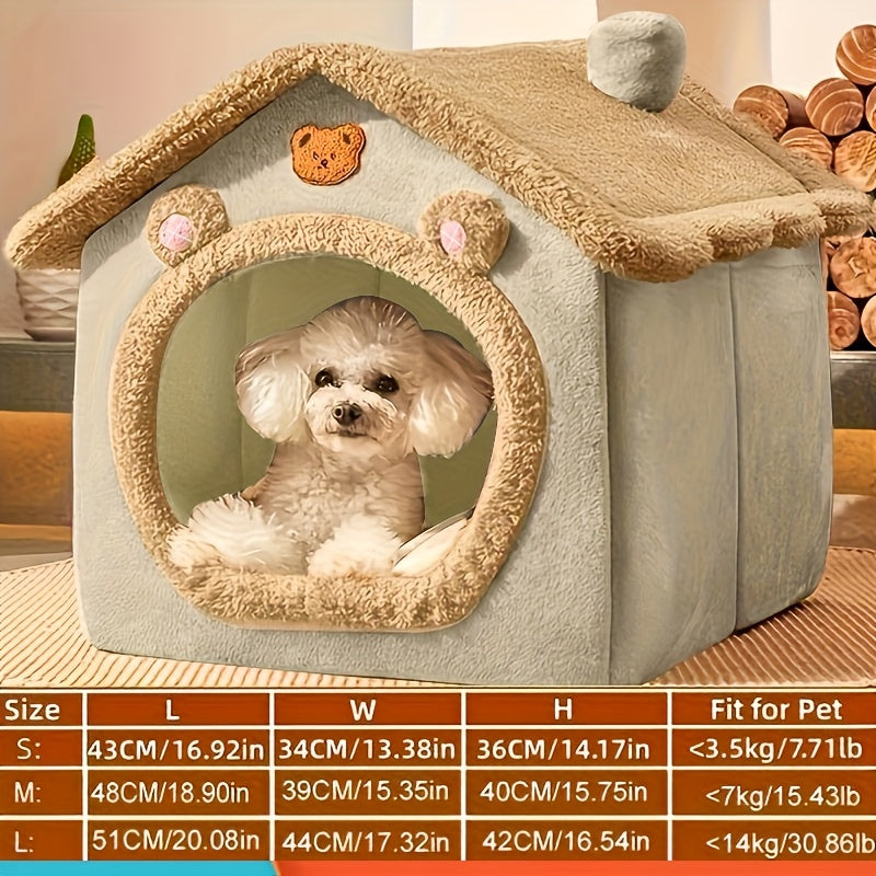 Maison Douillette en Forme de Cabane pour Chien et Chat – Lit pour Animaux Lavable, Chaud & Confortable Toutes Saisons